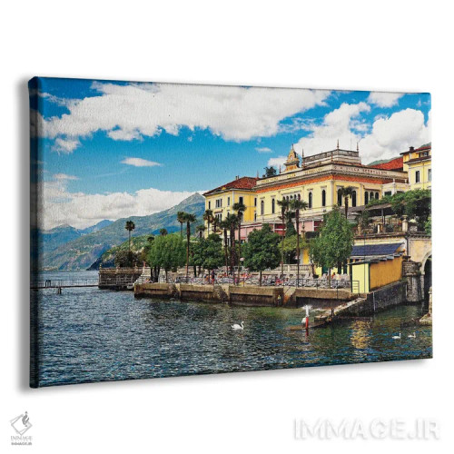 تابلو دکوراتیو نمای ساحل دریاچه با هتل، گرند هتل ویلا سربلونی، بلاجیو، دریاچ… اثر جورج اوزه - نمای پرسپکتیو محصول