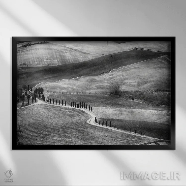 تابلو دکوراتیو جاده روستایی در وال دورچیا، توسکانی، ایتالیا اثر جورج اوزه - نمای قابدار مشکی
