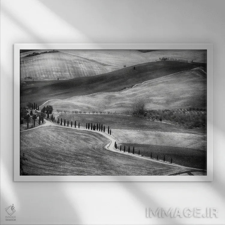 تابلو دکوراتیو جاده روستایی در وال دورچیا، توسکانی، ایتالیا اثر جورج اوزه - نمای قابدار سفید