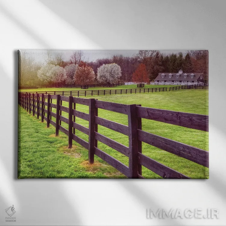 تابلو دکوراتیو منظر بهاری در شهرستان هانتردن با اصطبل، تیوکسبری، نیوجرسی اثر جورج اوزه - نمای روبهرو روی دیوار