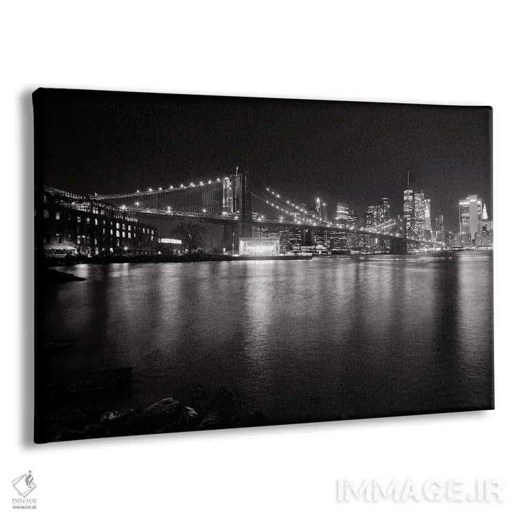 تابلو دکوراتیو پل بروکلین با منهتن پایین در شب، بروکلین، نیویورک اثر جورج اوزه - نمای پرسپکتیو محصول