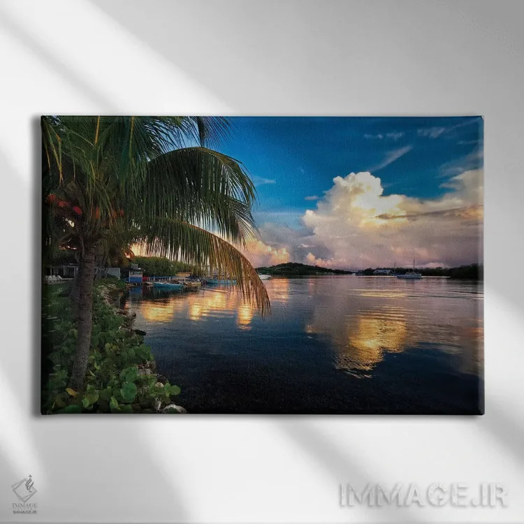 تابلو دکوراتیو انعکاس ابرها در خلیج، لا پارگرا، پورتوریکو اثر جورج اوزه - نمای روبهرو روی دیوار