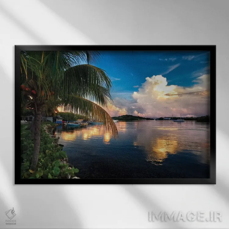 تابلو دکوراتیو انعکاس ابرها در خلیج، لا پارگرا، پورتوریکو اثر جورج اوزه - نمای قابدار مشکی