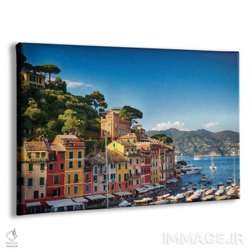تابلو دکوراتیو خانه های بندری رنگارنگ در پورتوفینو، لیگوریا، ایتالیا اثر جورج اوزه - نمای پرسپکتیو محصول