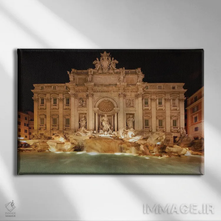 تابلو دکوراتیو نمای شبانه فواره تروی، رم، ایتالیا اثر جورج اوزه - نمای روبهرو روی دیوار