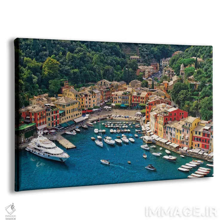 تابلو دکوراتیو بندر کوچک با قایق ها و قایق های تفریحی، پورتوفینو، لیگوریا، ا… اثر جورج اوزه - نمای پرسپکتیو محصول