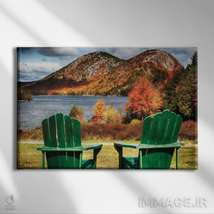 تابلو دکوراتیو دو صندلی آدیرونداک کنار برکه جردن، جزیره مانت دیزرت، پارک ملی… اثر جورج اوزه - نمای روبهرو روی دیوار