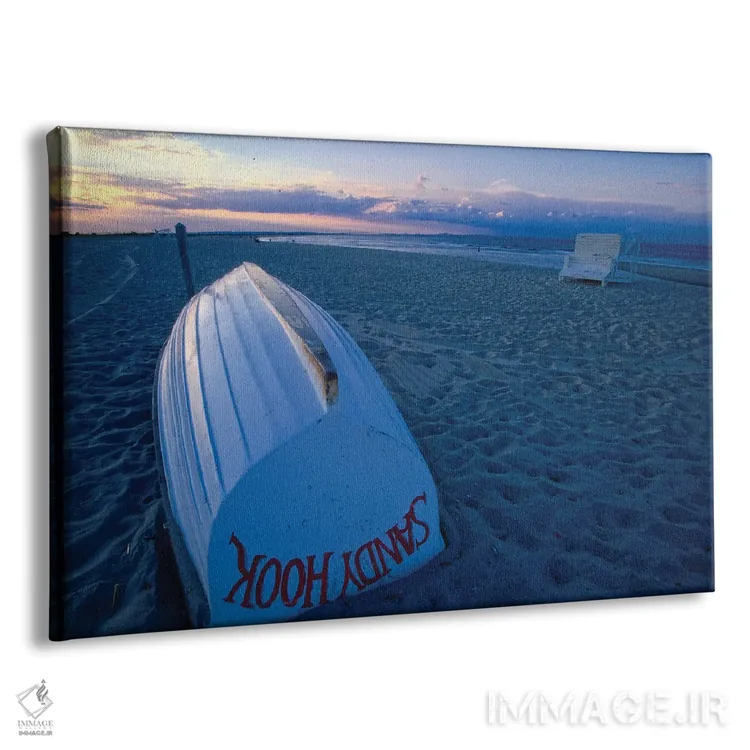 تابلو دکوراتیو قایق در ساحل نیوجرسی هنگام غروب، سندی هوک اثر جورج اوزه - نمای پرسپکتیو محصول