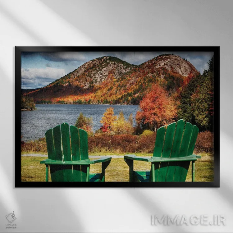 تابلو دکوراتیو دو صندلی آدیرونداک کنار برکه جردن، جزیره مانت دیزرت، پارک ملی… اثر جورج اوزه - نمای قابدار مشکی