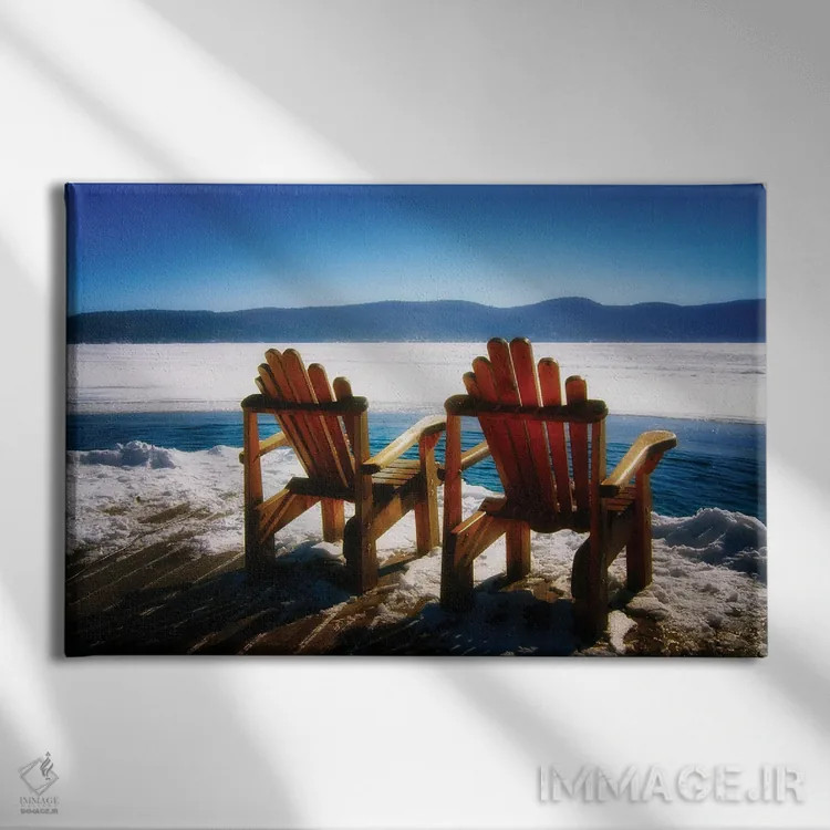 تابلو دکوراتیو دو صندلی آدیرونداک در زمستان کنار دریاچه جورج، نیویورک اثر جورج اوزه - نمای روبهرو روی دیوار