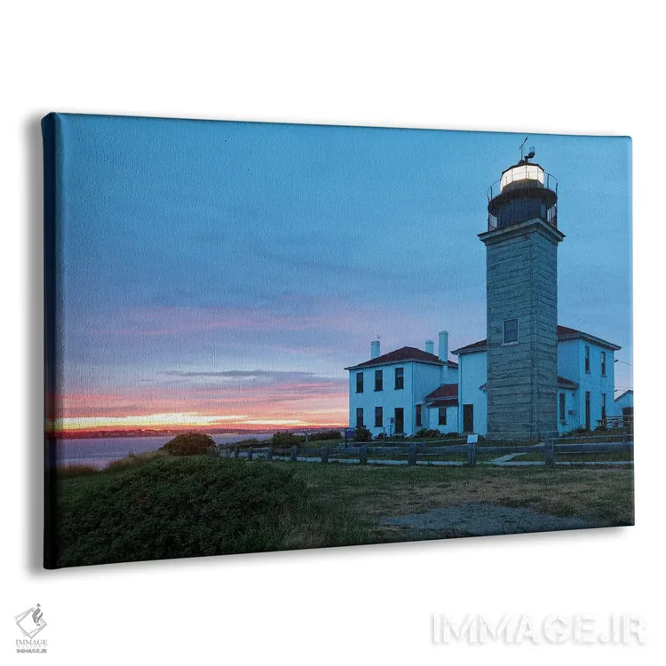 تابلو دکوراتیو فانوس دریایی بیورتیل در غروب، جیمزتاون، رود آیلند اثر جورج اوزه - نمای پرسپکتیو محصول