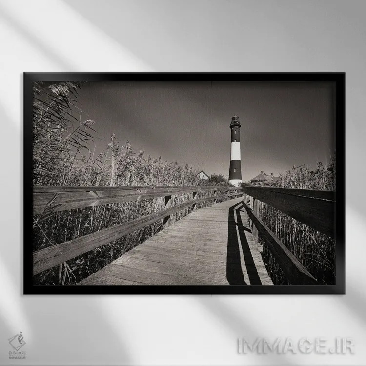 تابلو دکوراتیو فانوس دریایی جزیره فایر، لانگ آیلند، نیویورک اثر جورج اوزه - نمای قابدار مشکی