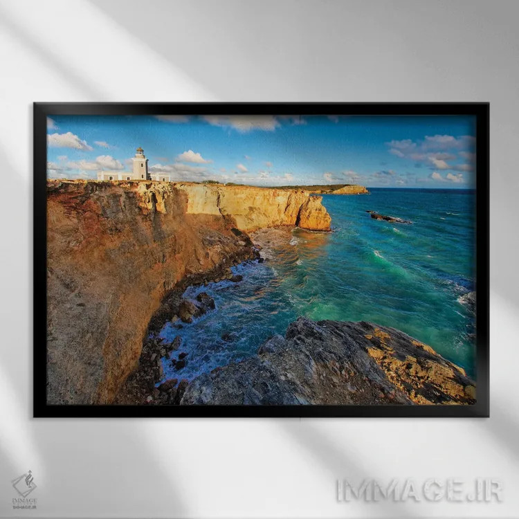 تابلو دکوراتیو فانوس دریایی د لس موریوس، کابو روخو، پورتوریکو اثر جورج اوزه - نمای قابدار مشکی