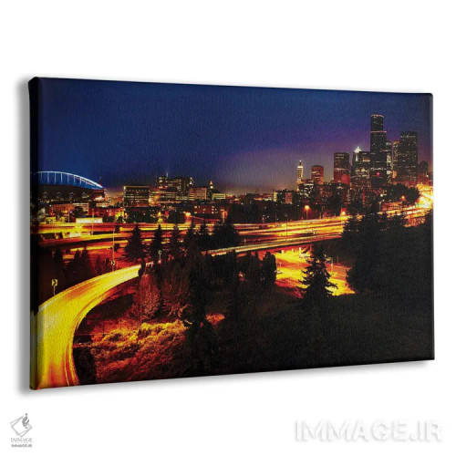تابلو دکوراتیو سیاتل در شب با بزرگراه های عبوری اثر جورج اوزه - نمای پرسپکتیو محصول