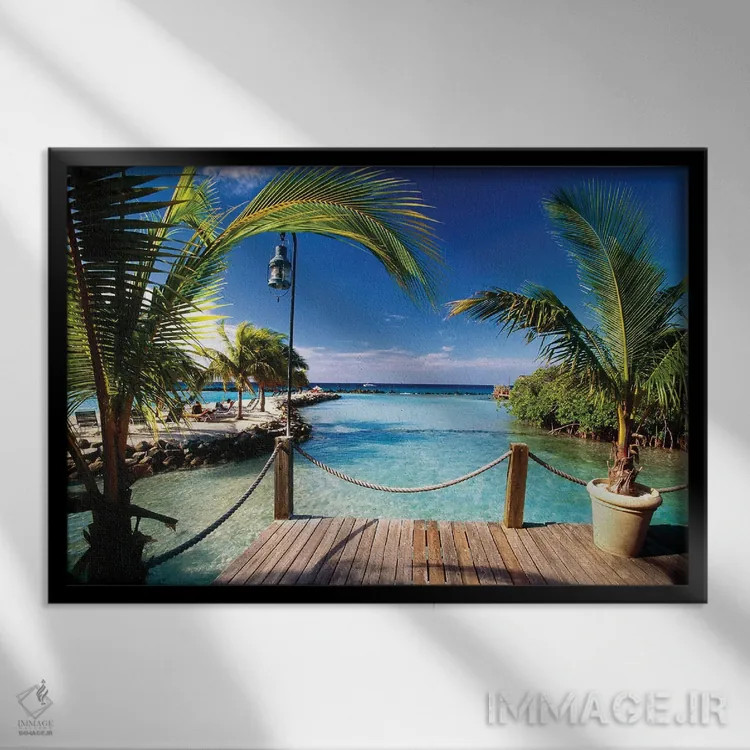 تابلو دکوراتیو منظره تالاب، جزیره رنسانس، آروبا، کارائیب هلند اثر جورج اوزه - نمای قابدار مشکی