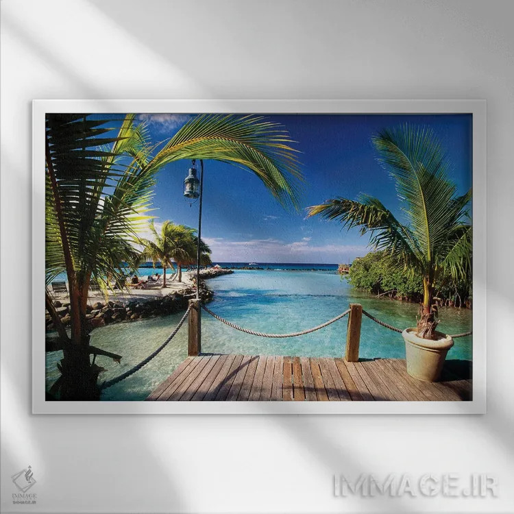 تابلو دکوراتیو منظره تالاب، جزیره رنسانس، آروبا، کارائیب هلند اثر جورج اوزه - نمای قابدار سفید