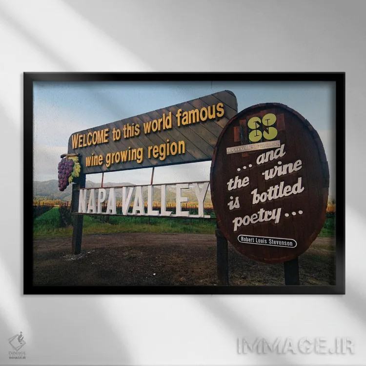 تابلوی خوش آمد گویی به دره ناپا، کالیستوگا، کالیفرنیا اثر جورج اوزه - نمای قابدار مشکی