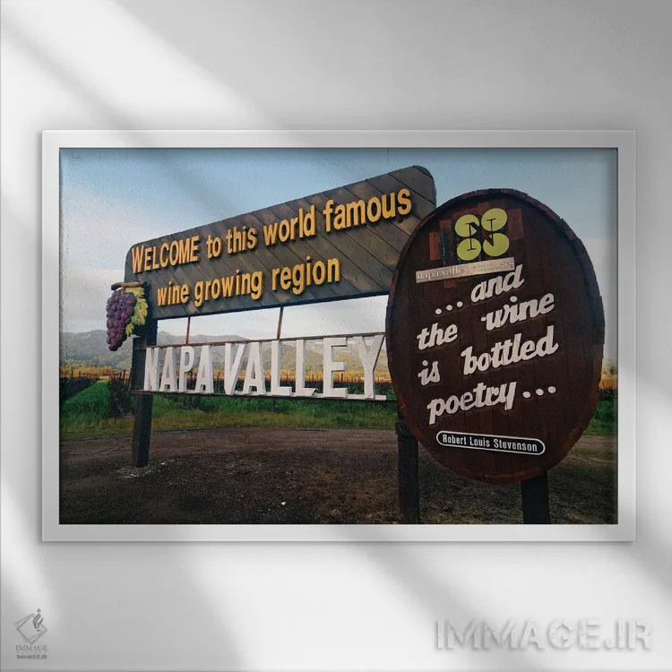 تابلوی خوش آمد گویی به دره ناپا، کالیستوگا، کالیفرنیا اثر جورج اوزه - نمای قابدار سفید
