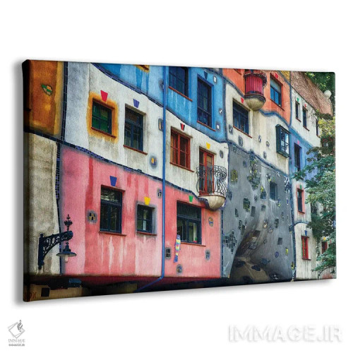 تابلو دکوراتیو معماری امپرسیونیستی رنگارنگ خانه هوندرت واسر، وین، اتریش اثر جورج اوزه - نمای پرسپکتیو محصول