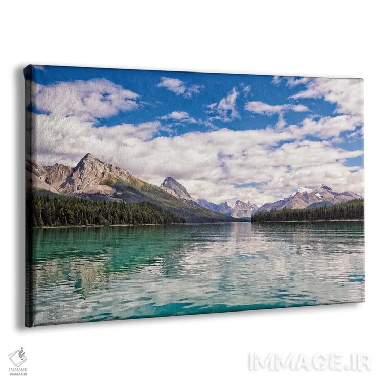 تابلو دکوراتیو دریاچه ای احاطه شده با کوه ها، دریاچه مالاین، پارک ملی جاسپر… اثر جورج اوزه - نمای پرسپکتیو محصول