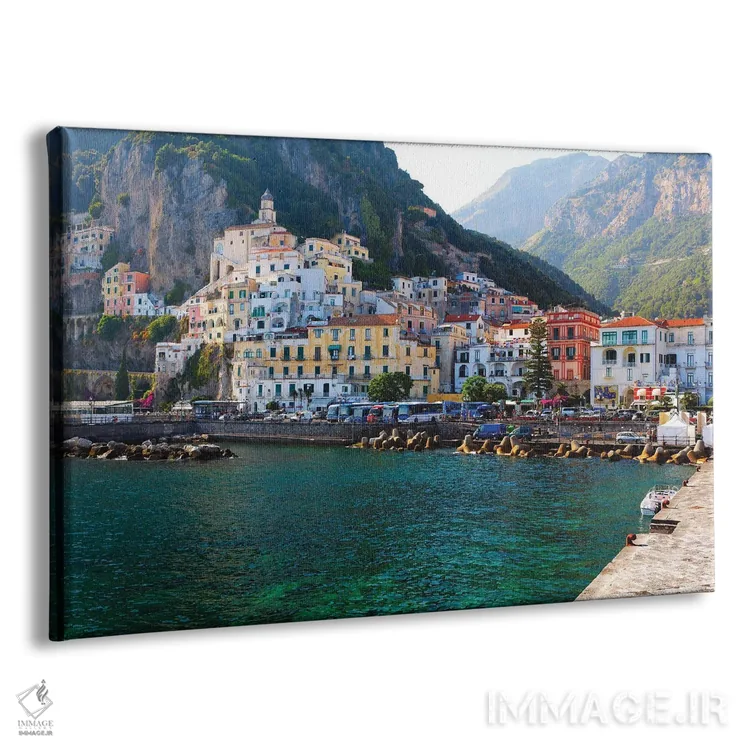 تابلو دکوراتیو نمای شهر آمالفی از اسکله بندر، کامپانیا، ایتالیا اثر جورج اوزه - نمای پرسپکتیو محصول