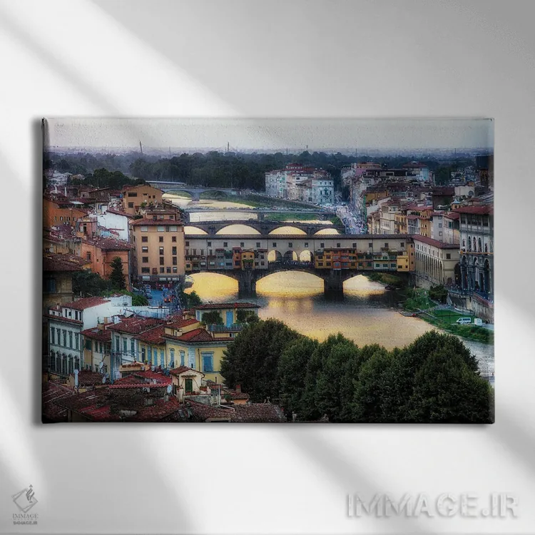 تابلو دکوراتیو پل ها بر رود آرنو، فلورانس، توسکانی، ایتالیا اثر جورج اوزه - نمای روبهرو روی دیوار