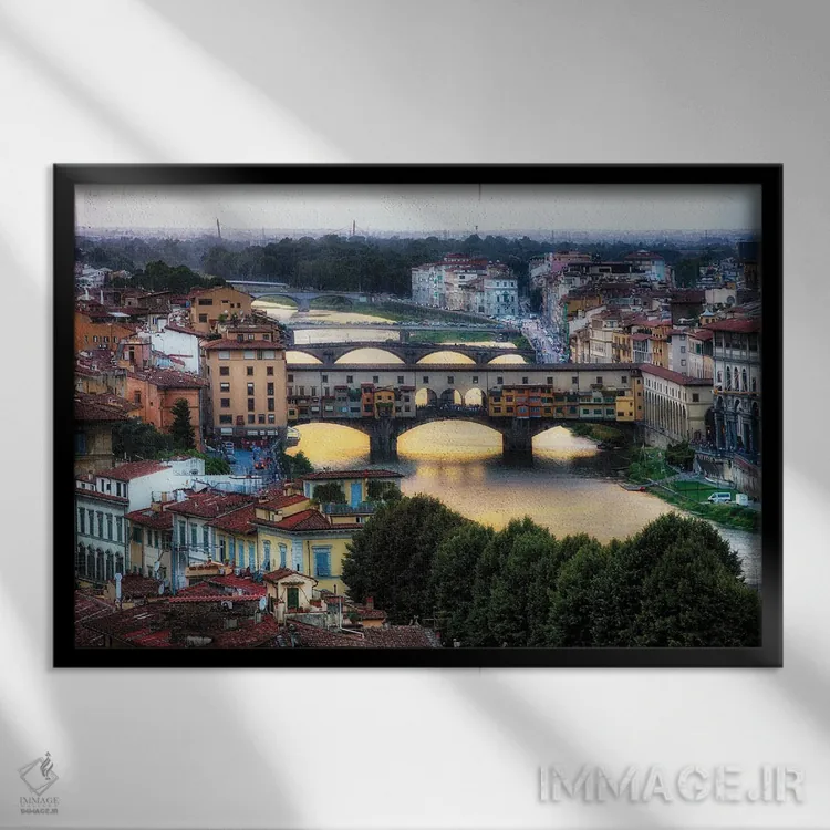 تابلو دکوراتیو پل ها بر رود آرنو، فلورانس، توسکانی، ایتالیا اثر جورج اوزه - نمای قابدار مشکی