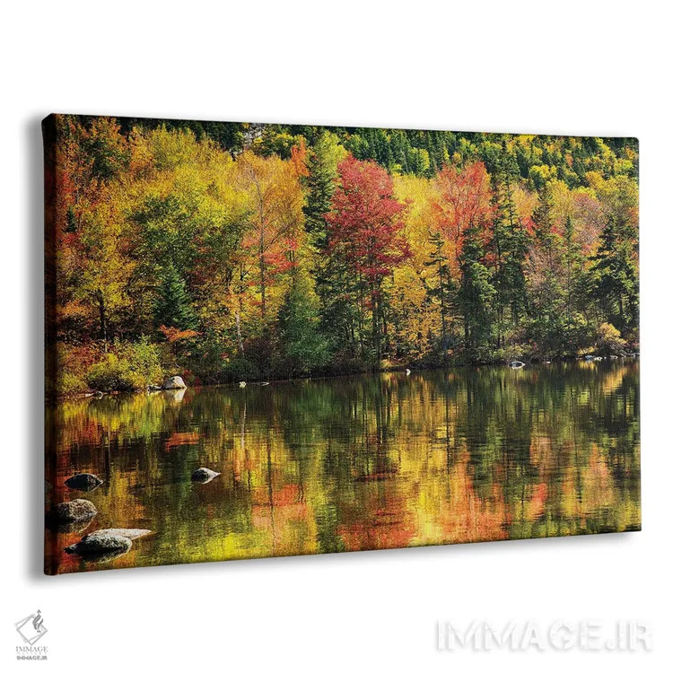 تابلو دکوراتیو انعکاس شاخ و برگ رنگی در دریاچه ای آرام اثر جورج اوزه - نمای پرسپکتیو محصول