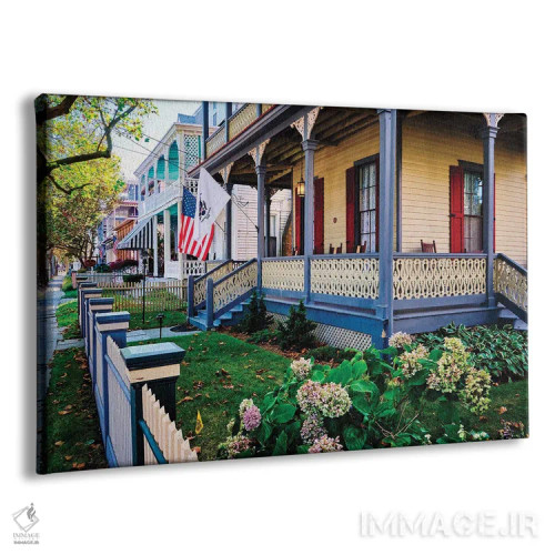 تابلو دکوراتیو خیابان با خانه های ویکتوریایی، کیپ می، نیوجرسی اثر جورج اوزه - نمای پرسپکتیو محصول