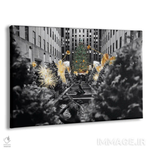 تابلو دکوراتیو درخت کریسمس با مجسمه فرشته شیپورزن در مرکز راکفلر، نیویورک اثر جورج اوزه - نمای پرسپکتیو محصول