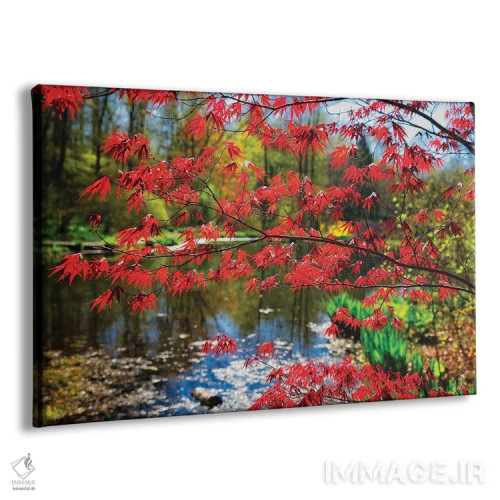 تابلو دکوراتیو شکوفه افرا ژاپنی در کنار دریاچه، فار هیلز، نیوجرسی اثر جورج اوزه - نمای پرسپکتیو محصول