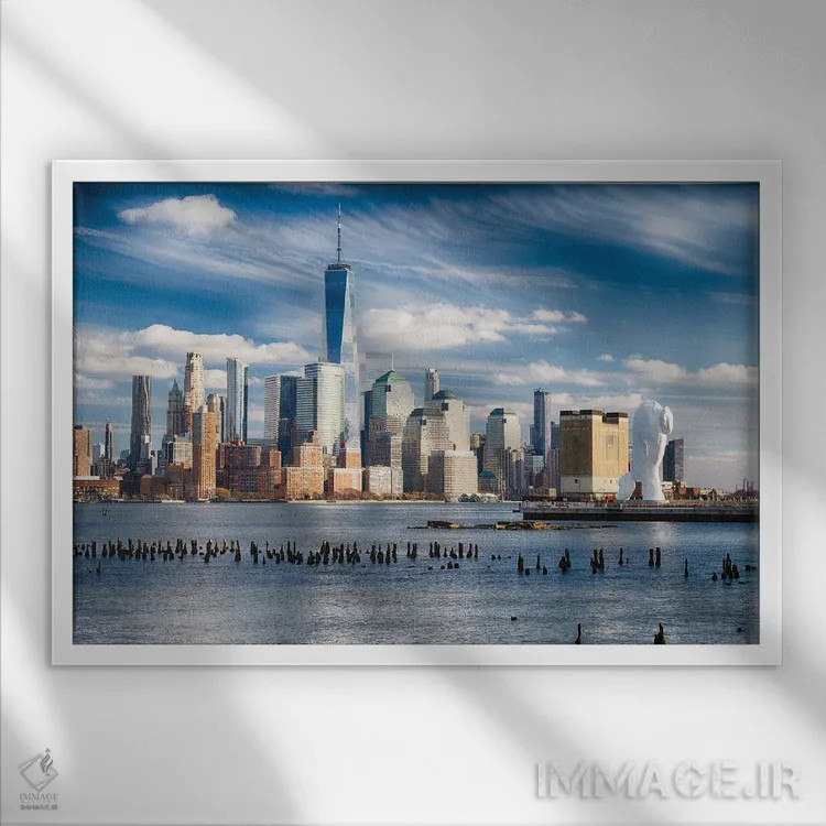 تابلو دکوراتیو کناره رودخانه جرسی سیتی، نیوجرسی اثر جورج اوزه - نمای قابدار سفید