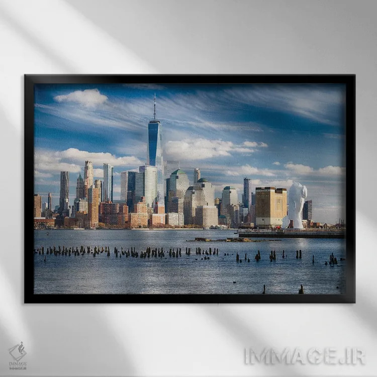 تابلو دکوراتیو کناره رودخانه جرسی سیتی، نیوجرسی اثر جورج اوزه - نمای قابدار مشکی