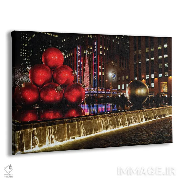 تابلو دکوراتیو نمای شبانه سالن موسیقی رادیو سیتی با تزئینات کریسمس، نیویورک اثر جورج اوزه - نمای پرسپکتیو محصول
