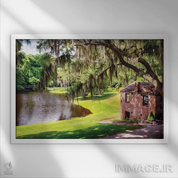 تابلو دکوراتیو خانه شیردوشی کنار برکه، مزرعه میدلتون پلیس اثر جورج اوزه - نمای قابدار سفید