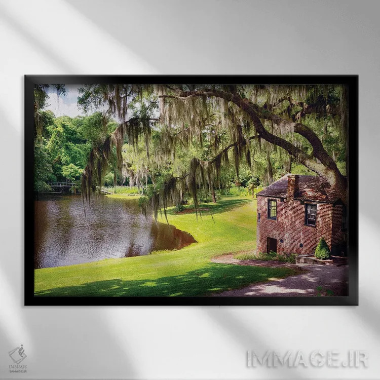 تابلو دکوراتیو خانه شیردوشی کنار برکه، مزرعه میدلتون پلیس اثر جورج اوزه - نمای قابدار مشکی