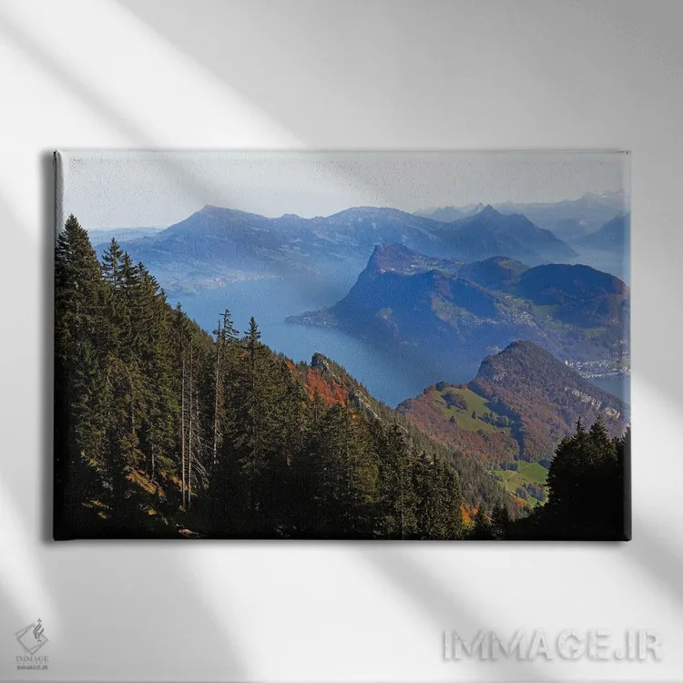 تابلو دکوراتیو نمای از بالا از دریاچه لوزرن، آلپناخ اشتاد، اوبوالدن، سوئیس اثر جورج اوزه - نمای روبهرو روی دیوار