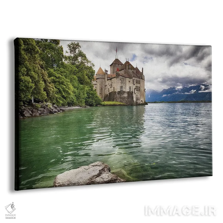تابلو دکوراتیو قلعه ای بر روی دریاچه ژنو، سوئیس اثر جورج اوزه - نمای پرسپکتیو محصول