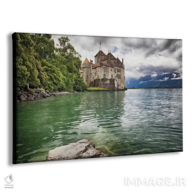 تابلو دکوراتیو قلعه ای بر روی دریاچه ژنو، سوئیس اثر جورج اوزه - نمای پرسپکتیو محصول