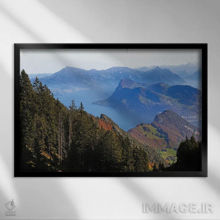 تابلو دکوراتیو نمای از بالا از دریاچه لوزرن، آلپناخ اشتاد، اوبوالدن، سوئیس اثر جورج اوزه - نمای قابدار مشکی