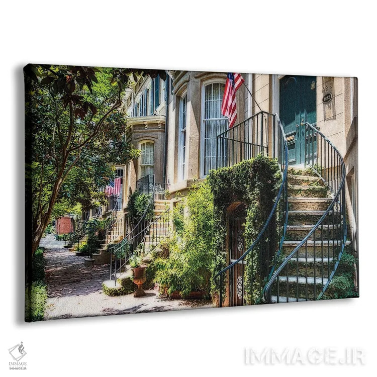 تابلو دکوراتیو خیابان ساوانا با ورودی خانه های سنتی، جورجیا اثر جورج اوزه - نمای پرسپکتیو محصول