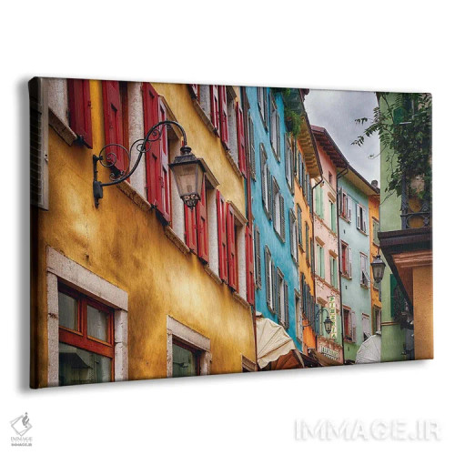 تابلو دکوراتیو نمای زاویه پایین از نماهای رنگی خانه ها، ریوا دل گاردا، لمبار… اثر جورج اوزه - نمای پرسپکتیو محصول
