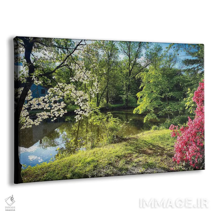 تابلو دکوراتیو شکوفایی آزالیا و داگ وود کنار نهر، پارک ایالتی کانال دلاور و… اثر جورج اوزه - نمای پرسپکتیو محصول