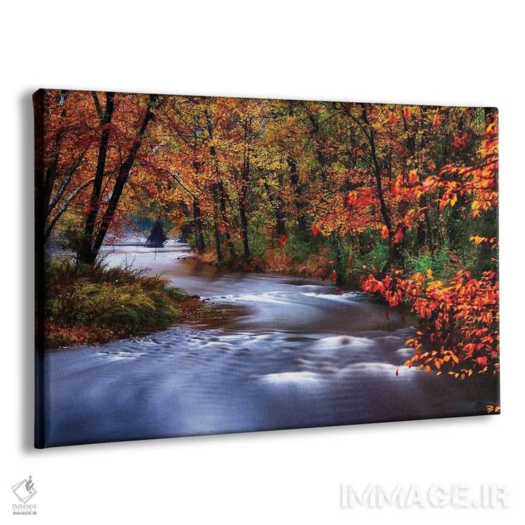 تابلو دکوراتیو رودخانه لامیگتون پیچ درپیچ با رنگ های پاییزی، نیوجرسی اثر جورج اوزه - نمای پرسپکتیو محصول