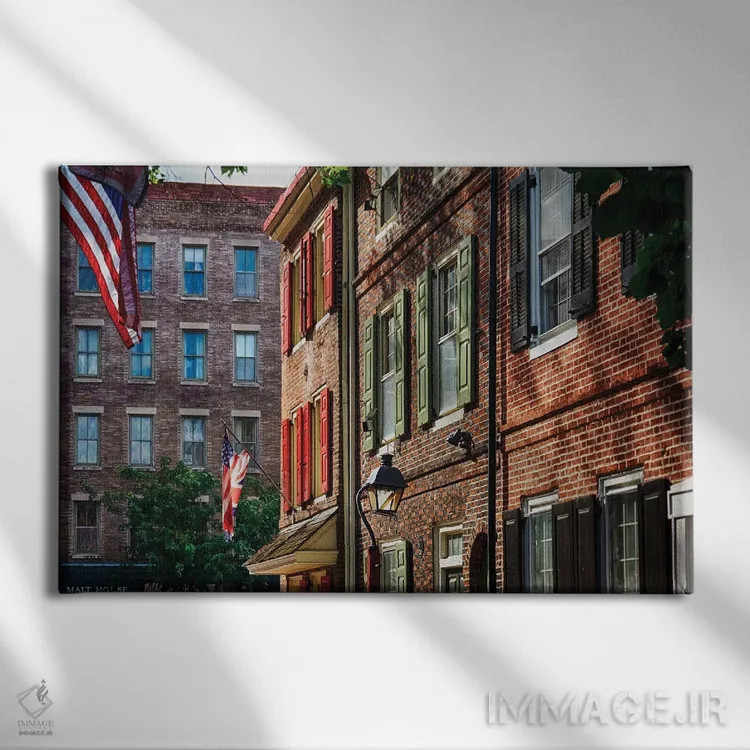 تابلو دکوراتیو خانه های ردیفی قدیمی جذاب فیلادلفیا، پنسیلوانیا اثر جورج اوزه - نمای روبهرو روی دیوار