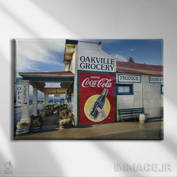 تابلو دکوراتیو فروشگاه مواد غذایی تاریخی اوک ویل، دره ناپا، کالیفرنیا اثر جورج اوزه - نمای روبهرو روی دیوار