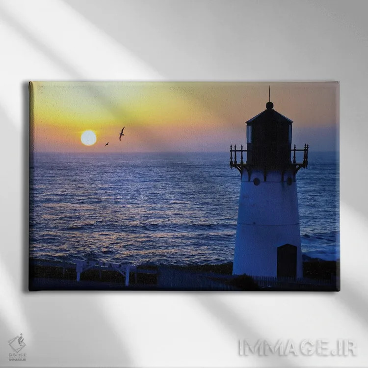 تابلو دکوراتیو غروب در فانوس دریایی مونتارا پوینت، شهرستان سن ماتئو، کالیفرن… اثر جورج اوزه - نمای روبهرو روی دیوار