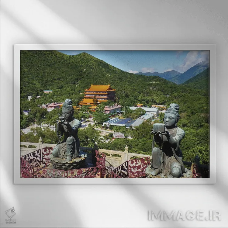 تابلو دکوراتیو دو تندیس دوی الهی از مجموعه شش تایی هدیه دهنده به بودای تیان… اثر جورج اوزه - نمای قابدار سفید