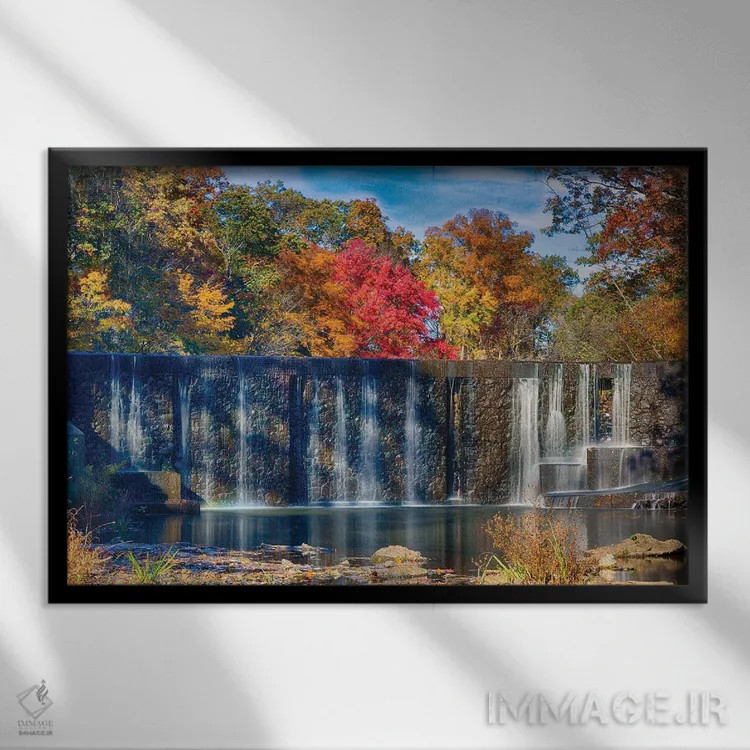 تابلو دکوراتیو منظره پاییزی آبشار برکه سیلی، واچانگ، شهرستان یونیون، نیوجرسی اثر جورج اوزه - نمای قابدار مشکی
