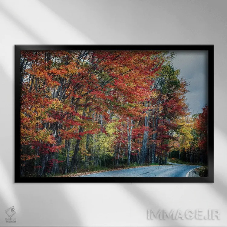 تابلو دکوراتیو جاده منظره پاییزی در آکادیا، مین اثر جورج اوزه - نمای قابدار مشکی